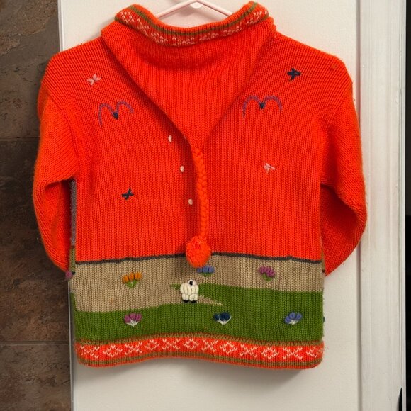 Vintage Peru Knit Kids Sweater Jacket Hoodie Zip Front 1980s - Picture 3 of 14